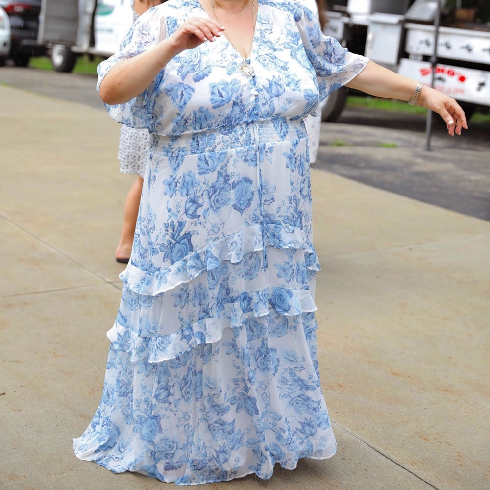 Floral Blue and White Maxi Dress